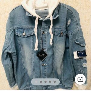 SALE💕💕💕Zaful Blue Jean Jacket with White Hoodie